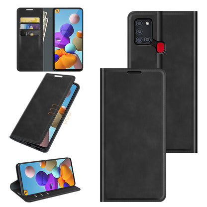 Silky Touch Auto-absorbed Flip Leather Wallet Stand Case for Samsung Galaxy A21s Cell Phone Accessory