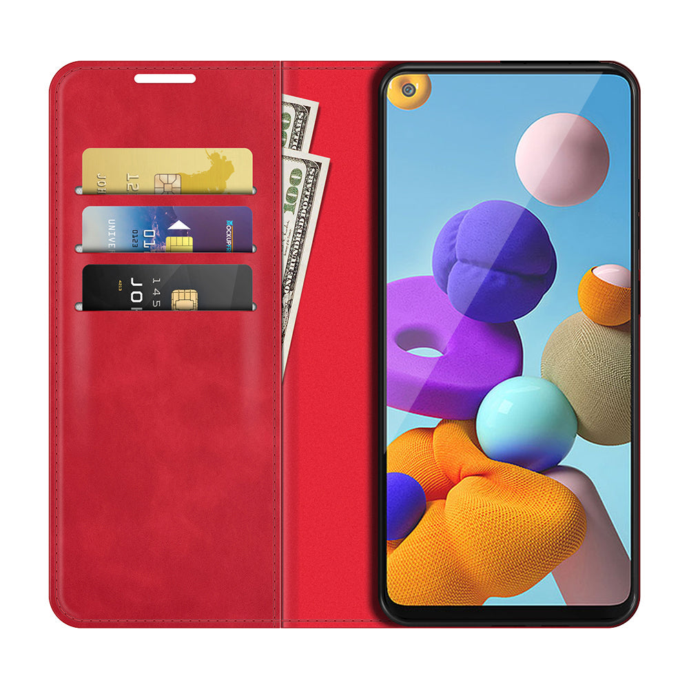 Silky Touch Auto-absorbed Flip Leather Wallet Stand Case for Samsung Galaxy A21s Cell Phone Accessory