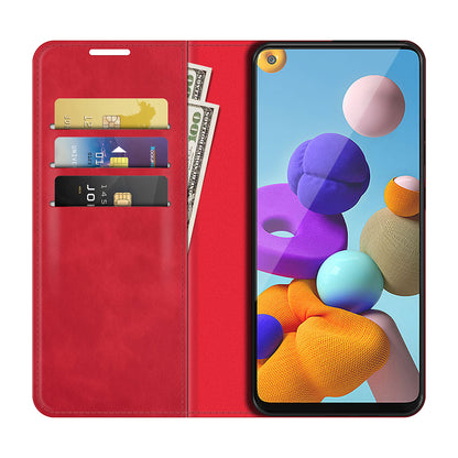 Silky Touch Auto-absorbed Flip Leather Wallet Stand Case for Samsung Galaxy A21s Cell Phone Accessory