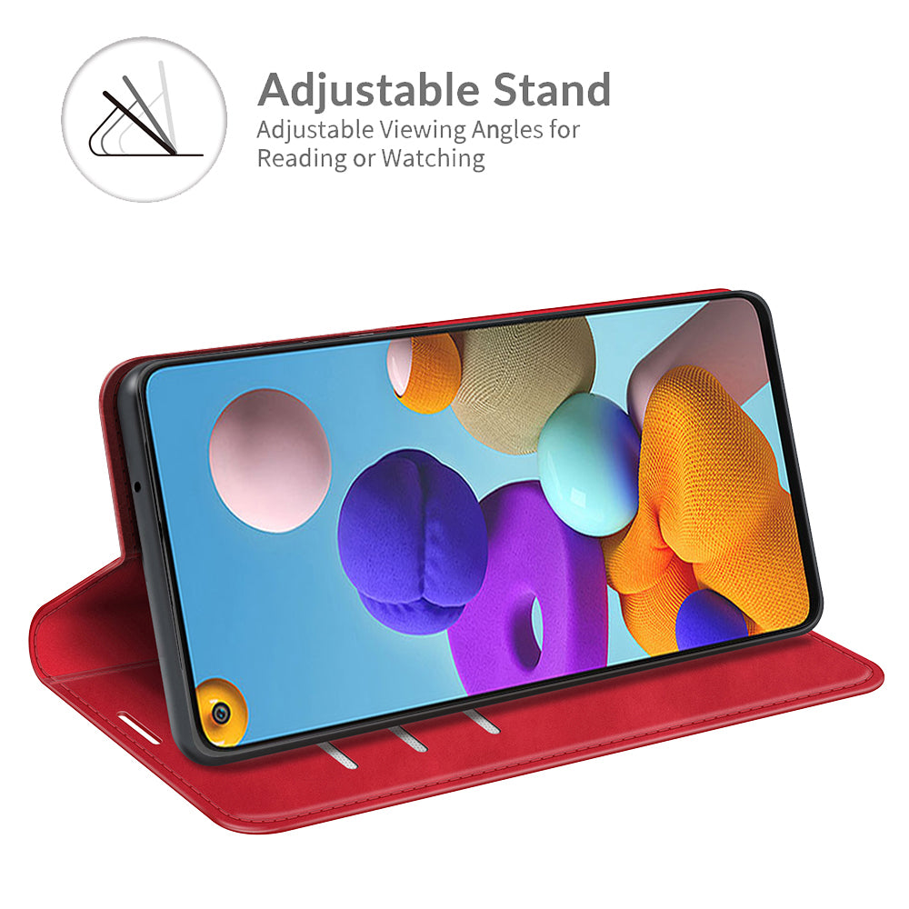 Silky Touch Auto-absorbed Flip Leather Wallet Stand Case for Samsung Galaxy A21s Cell Phone Accessory