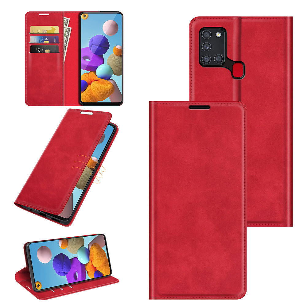Silky Touch Auto-absorbed Flip Leather Wallet Stand Case for Samsung Galaxy A21s Cell Phone Accessory