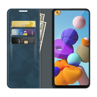 Silky Touch Auto-absorbed Flip Leather Wallet Stand Case for Samsung Galaxy A21s Cell Phone Accessory