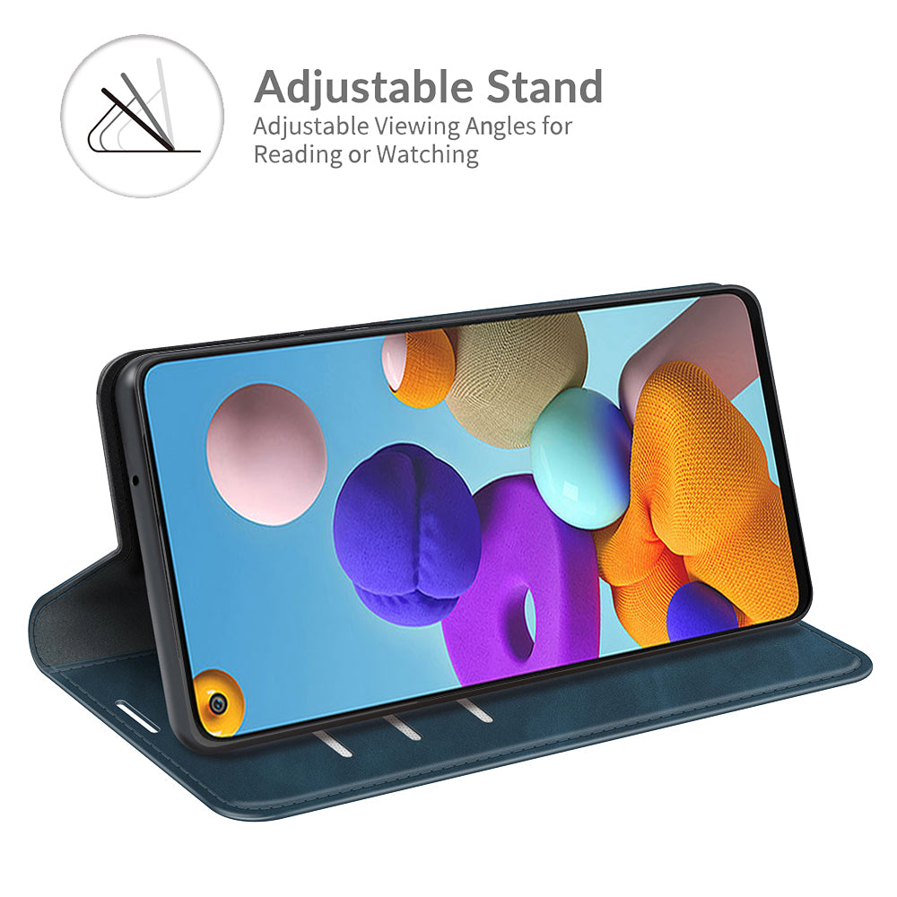 Silky Touch Auto-absorbed Flip Leather Wallet Stand Case for Samsung Galaxy A21s Cell Phone Accessory