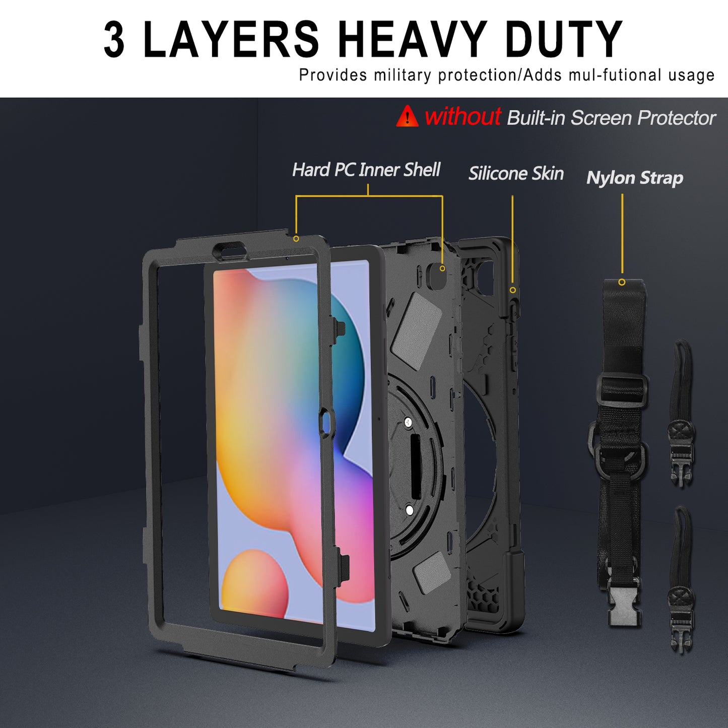 [X-Shape] PC + TPU 360 Degree Swivel Shell and Shoulder Strap for Samsung Galaxy Tab S6 Lite P610/P615/S6 Lite (2022)