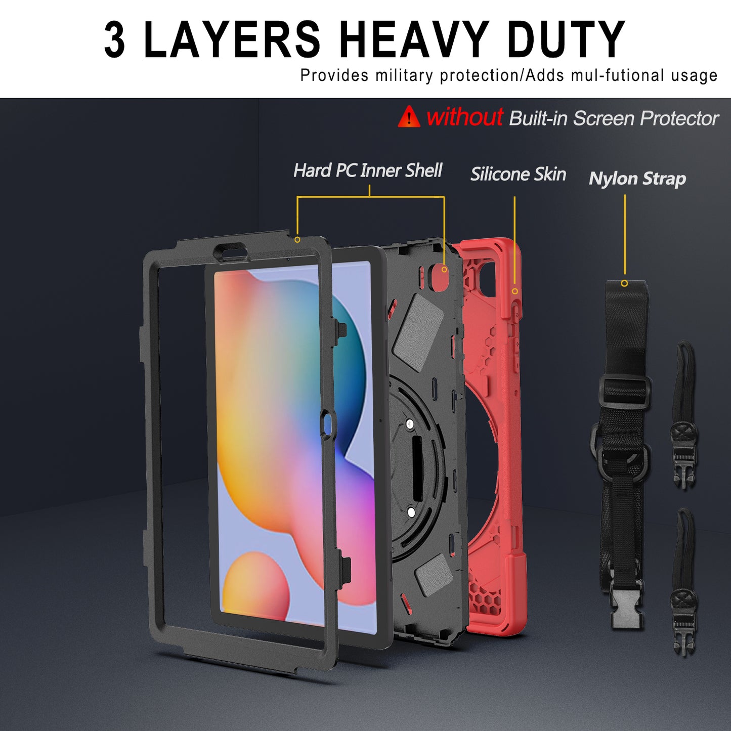 [X-Shape] PC + TPU 360 Degree Swivel Shell and Shoulder Strap for Samsung Galaxy Tab S6 Lite P610/P615/S6 Lite (2022)