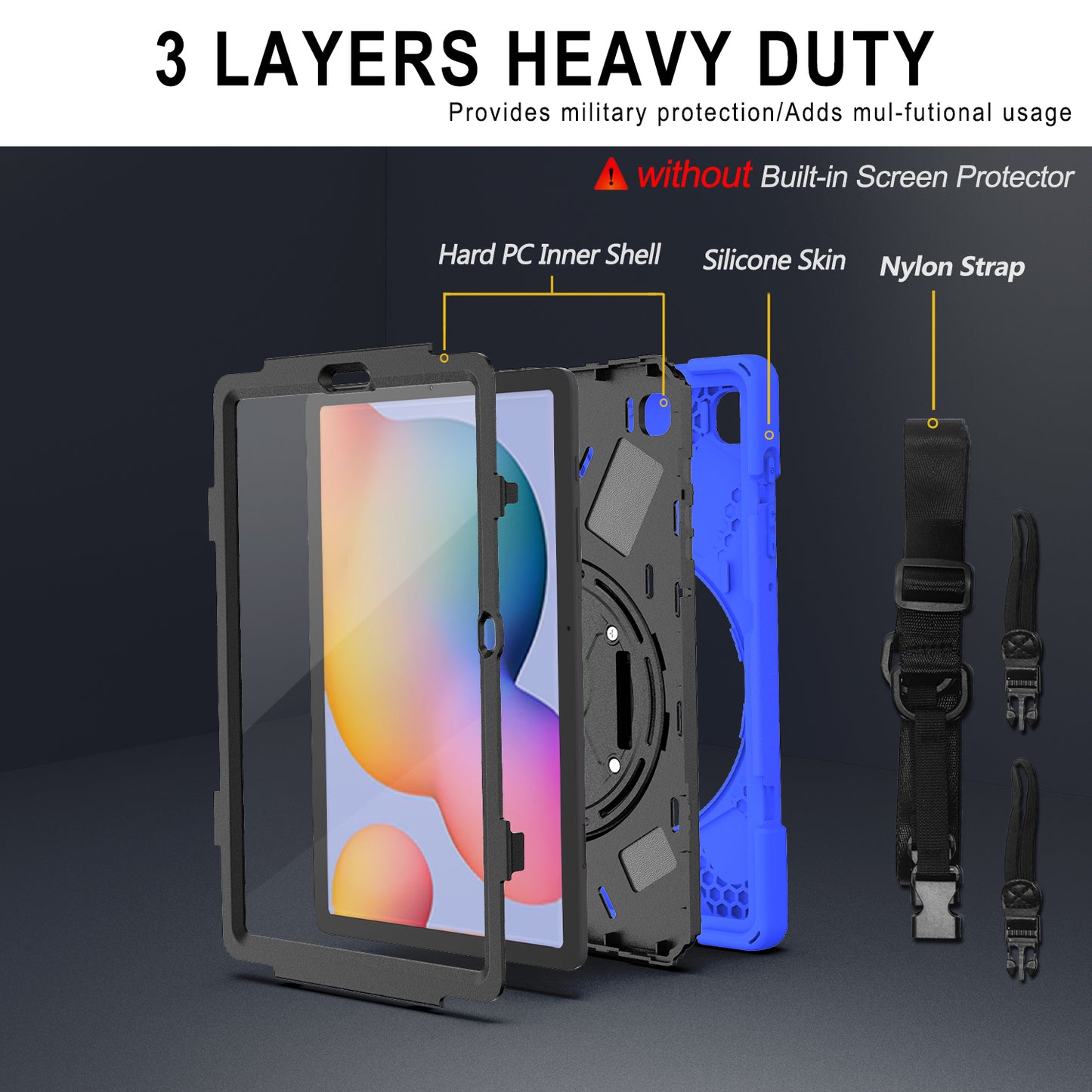 [X-Shape] PC + TPU 360 Degree Swivel Shell and Shoulder Strap for Samsung Galaxy Tab S6 Lite P610/P615/S6 Lite (2022)