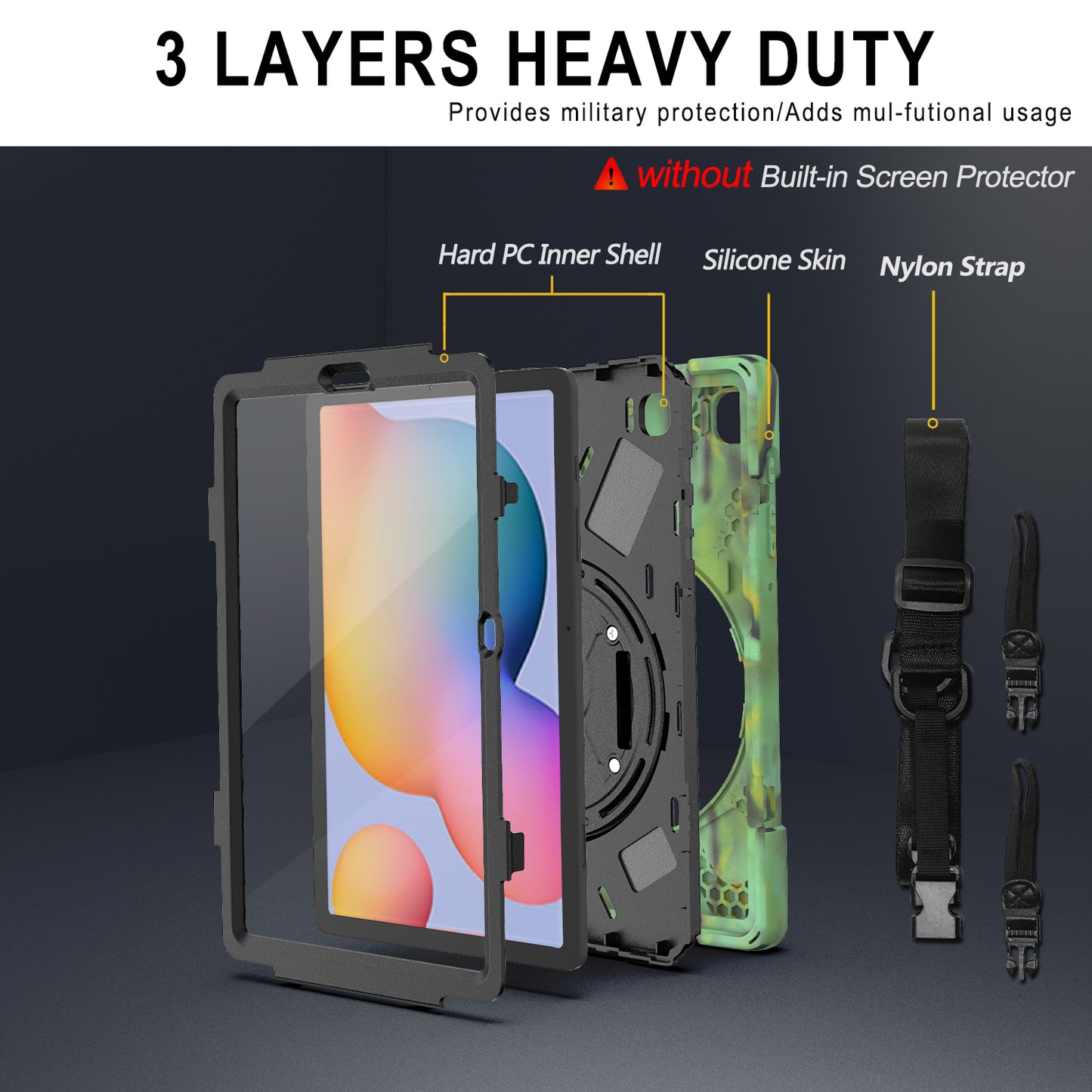 [X-Shape] PC + TPU 360 Degree Swivel Shell and Shoulder Strap for Samsung Galaxy Tab S6 Lite P610/P615/S6 Lite (2022)