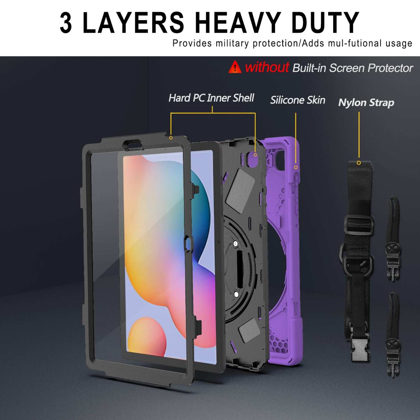 [X-Shape] PC + TPU 360 Degree Swivel Shell and Shoulder Strap for Samsung Galaxy Tab S6 Lite P610/P615/S6 Lite (2022)
