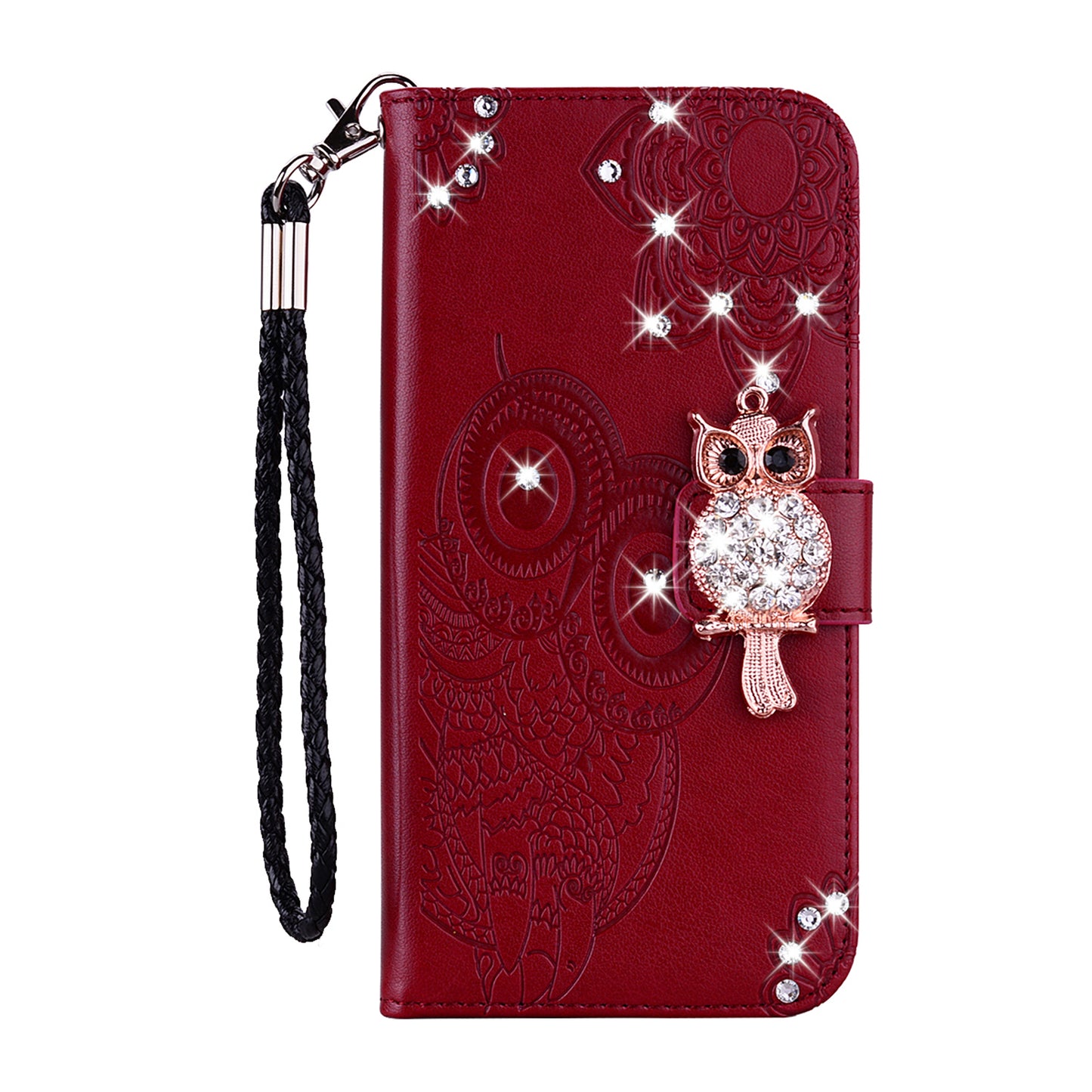 Rhinestone Decor Imprint Owl Flower Leather Wallet Stand Shell for Samsung Galaxy Note20 Ultra 5G / Galaxy Note20 Ultra