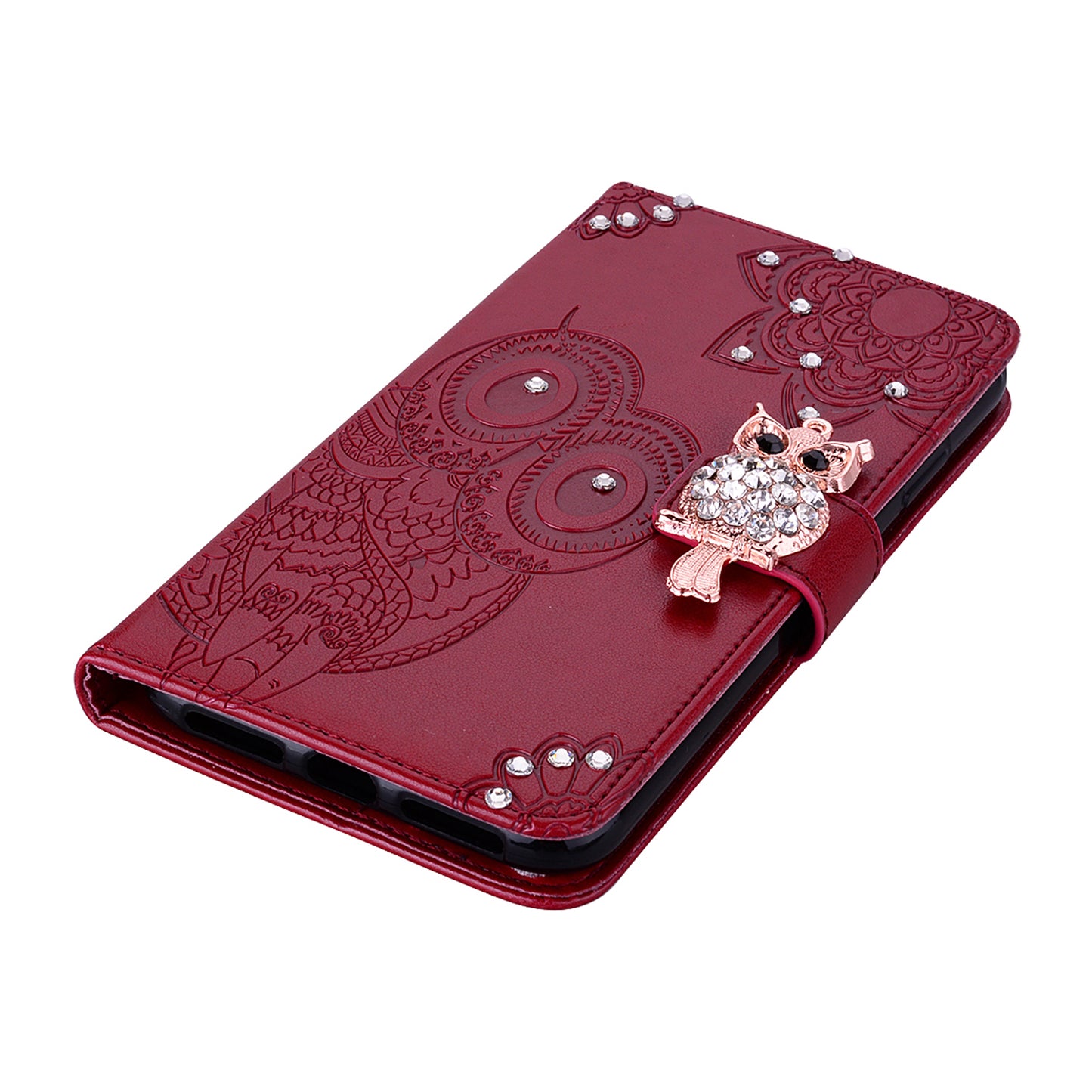 Rhinestone Decor Imprint Owl Flower Leather Wallet Stand Shell for Samsung Galaxy Note20 Ultra 5G / Galaxy Note20 Ultra