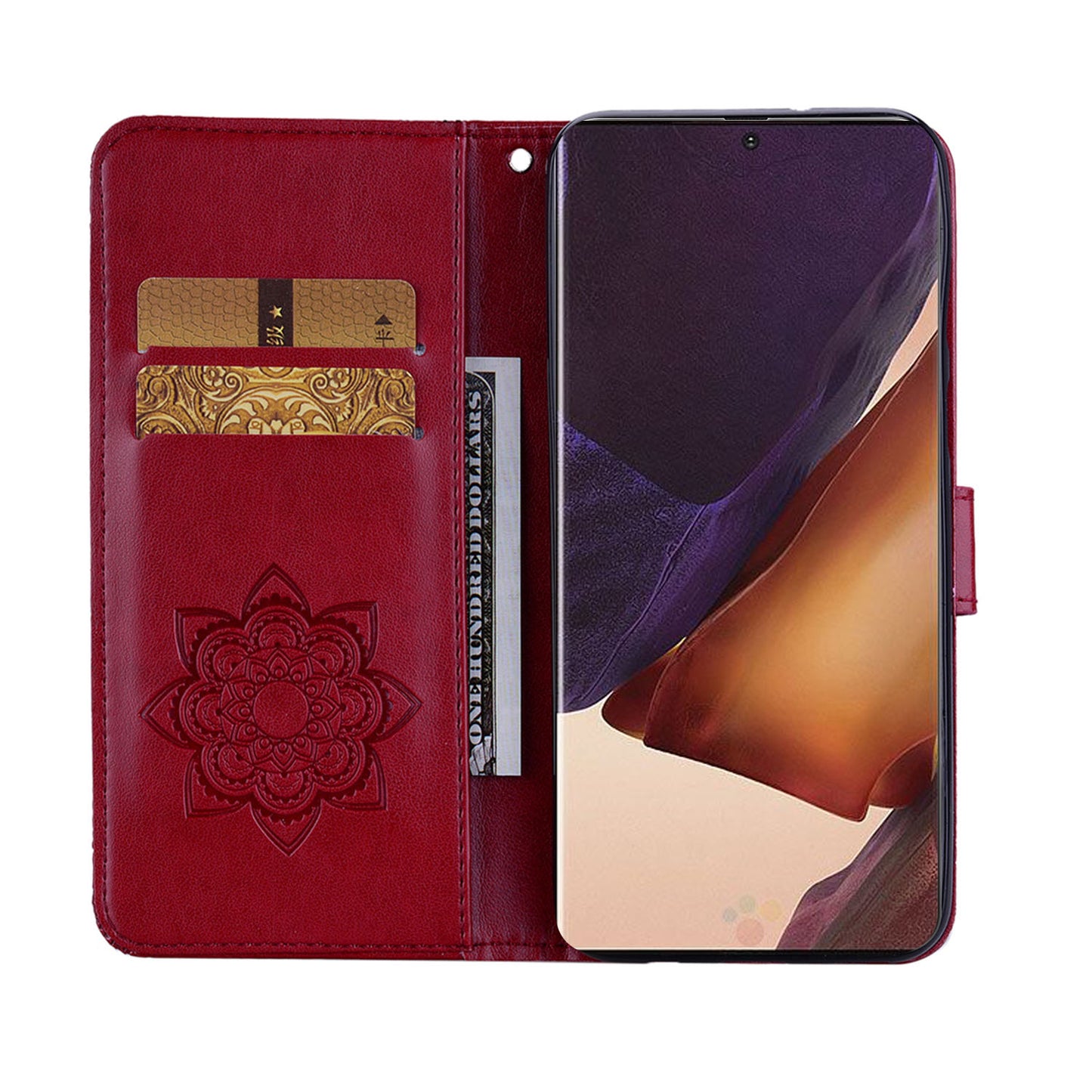 Rhinestone Decor Imprint Owl Flower Leather Wallet Stand Shell for Samsung Galaxy Note20 Ultra 5G / Galaxy Note20 Ultra