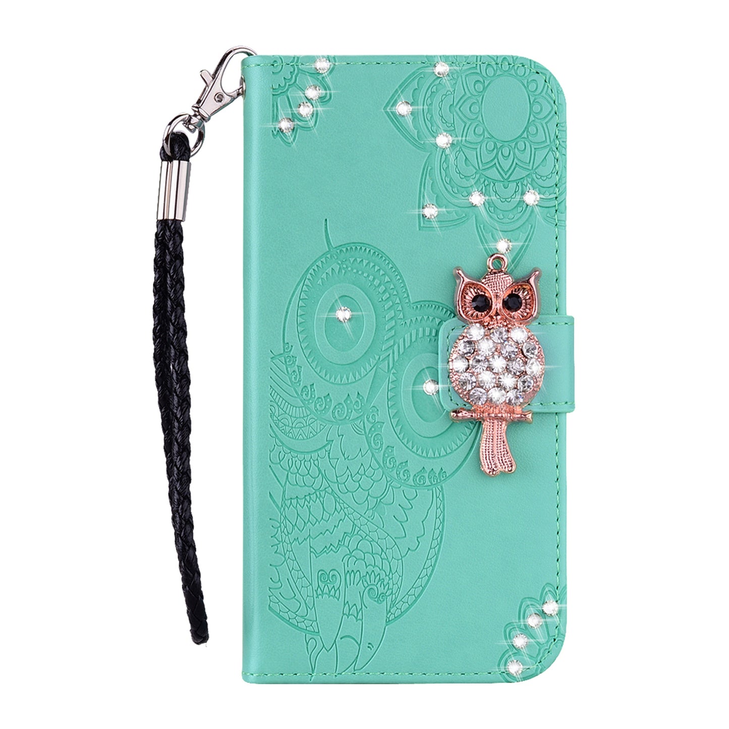 Rhinestone Decor Imprint Owl Flower Leather Wallet Stand Shell for Samsung Galaxy Note20 Ultra 5G / Galaxy Note20 Ultra
