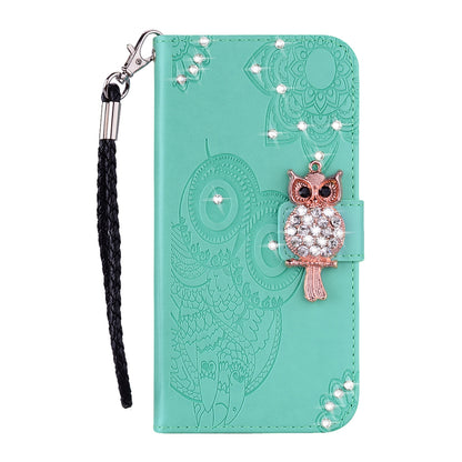 Rhinestone Decor Imprint Owl Flower Leather Wallet Stand Shell for Samsung Galaxy Note20 Ultra 5G / Galaxy Note20 Ultra