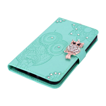 Rhinestone Decor Imprint Owl Flower Leather Wallet Stand Shell for Samsung Galaxy Note20 Ultra 5G / Galaxy Note20 Ultra