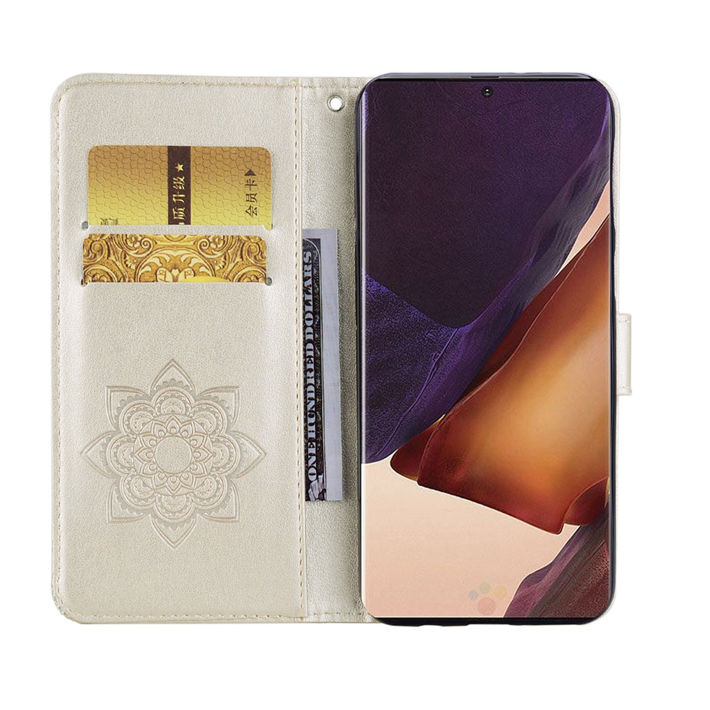 Rhinestone Decor Imprint Owl Flower Leather Wallet Stand Shell for Samsung Galaxy Note20 Ultra 5G / Galaxy Note20 Ultra