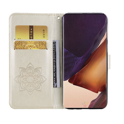 Rhinestone Decor Imprint Owl Flower Leather Wallet Stand Shell for Samsung Galaxy Note20 Ultra 5G / Galaxy Note20 Ultra
