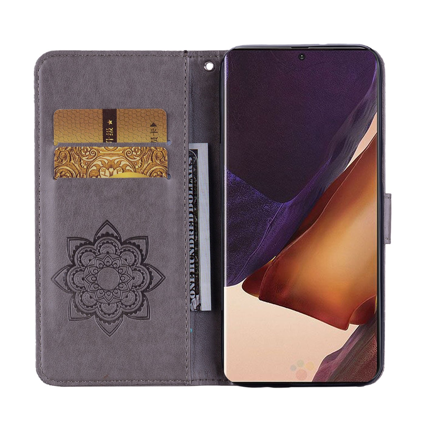 Rhinestone Decor Imprint Owl Flower Leather Wallet Stand Shell for Samsung Galaxy Note20 Ultra 5G / Galaxy Note20 Ultra
