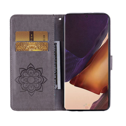 Rhinestone Decor Imprint Owl Flower Leather Wallet Stand Shell for Samsung Galaxy Note20 Ultra 5G / Galaxy Note20 Ultra