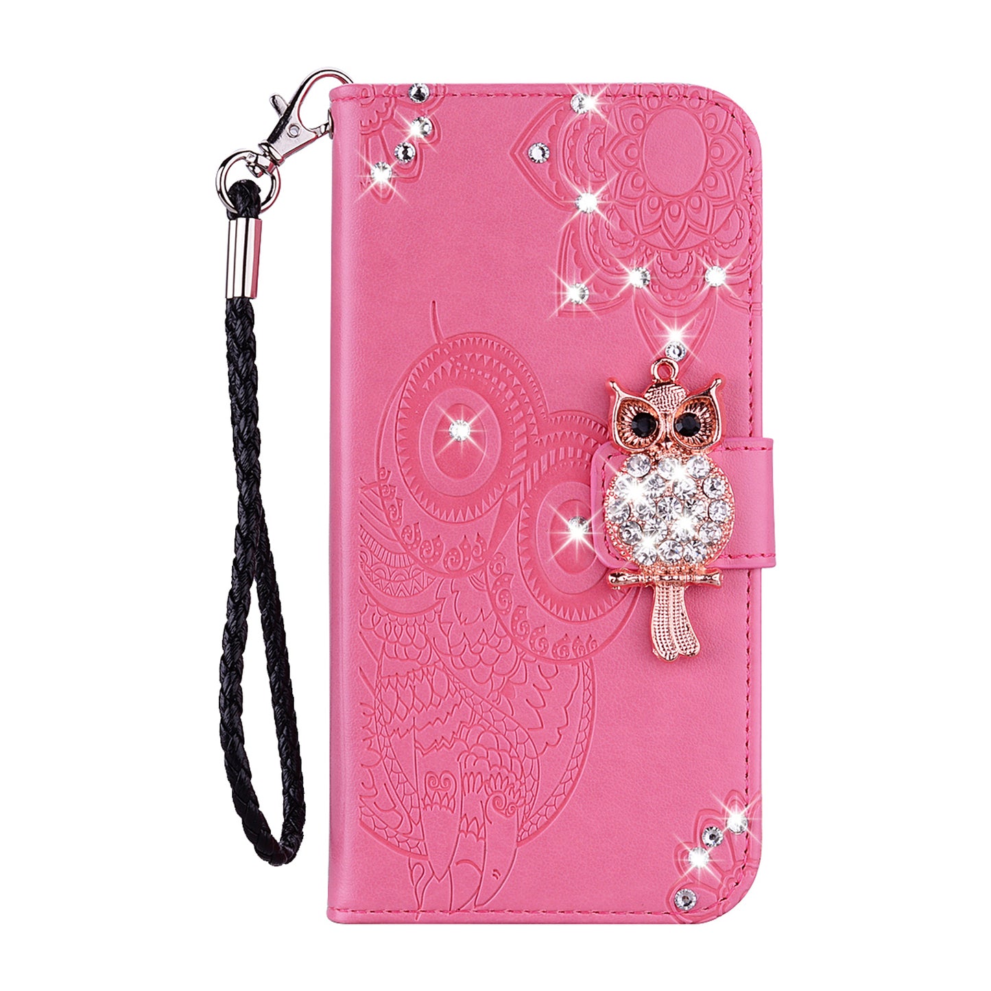 Rhinestone Decor Imprint Owl Flower Leather Wallet Stand Shell for Samsung Galaxy Note20 Ultra 5G / Galaxy Note20 Ultra