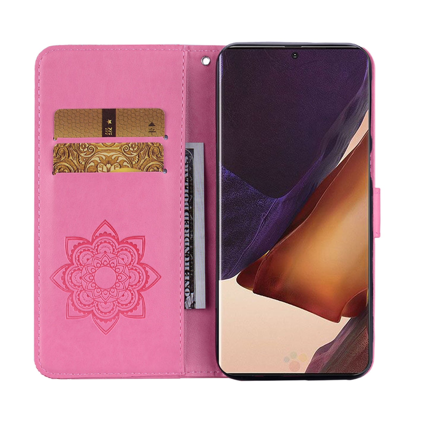 Rhinestone Decor Imprint Owl Flower Leather Wallet Stand Shell for Samsung Galaxy Note20 Ultra 5G / Galaxy Note20 Ultra
