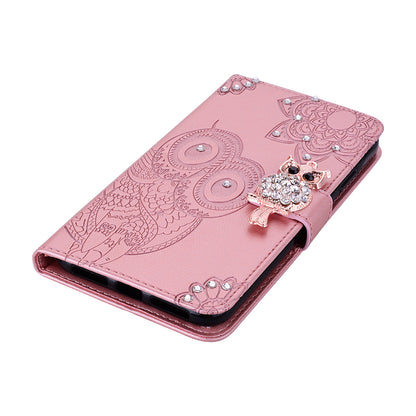 Rhinestone Decor Imprint Owl Flower Leather Wallet Stand Case for Samsung Galaxy Note20 4G/5G
