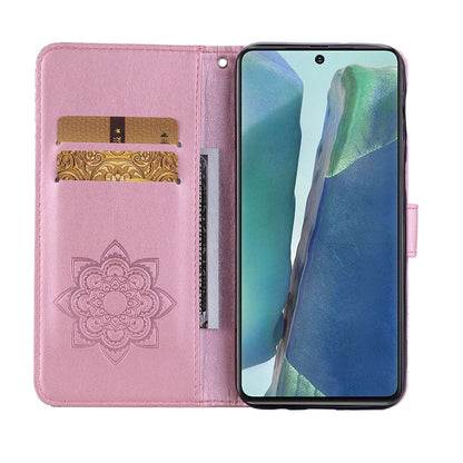 Rhinestone Decor Imprint Owl Flower Leather Wallet Stand Case for Samsung Galaxy Note20 4G/5G
