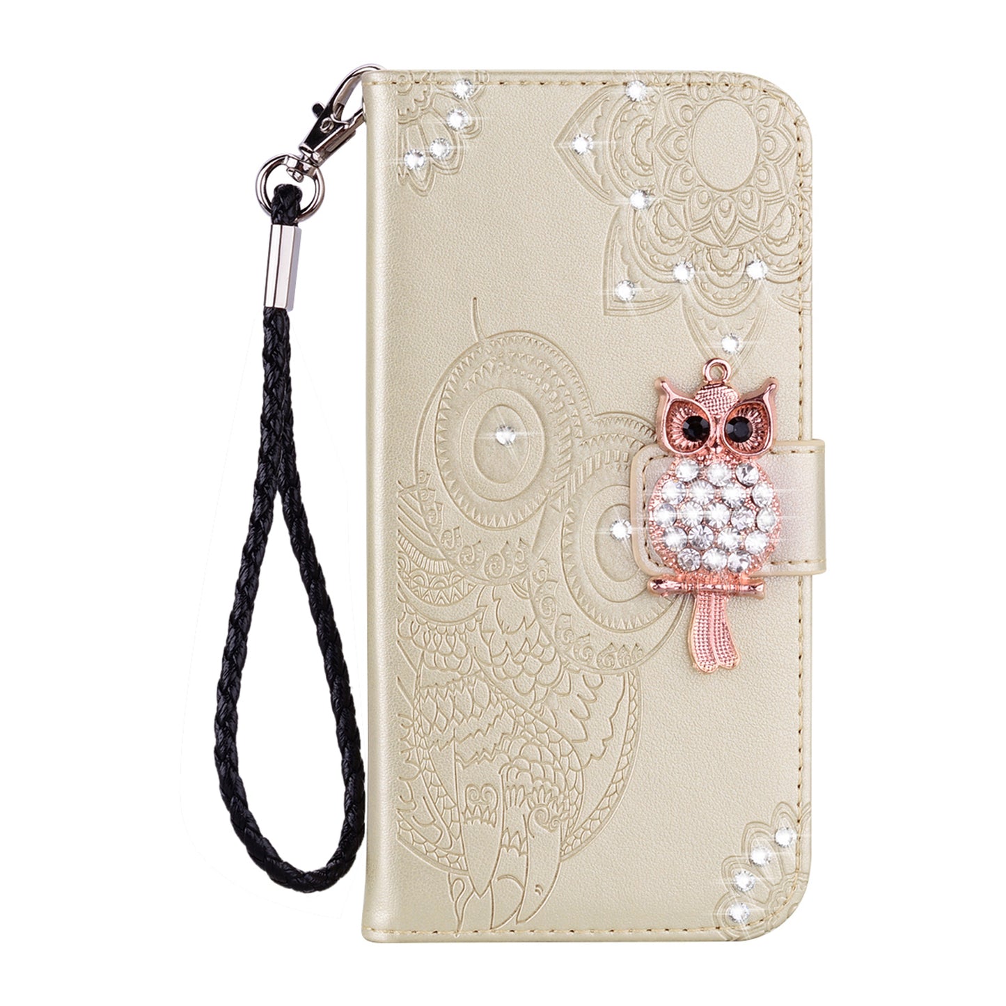 Rhinestone Decor Imprint Owl Flower Leather Wallet Stand Case for Samsung Galaxy Note20 4G/5G