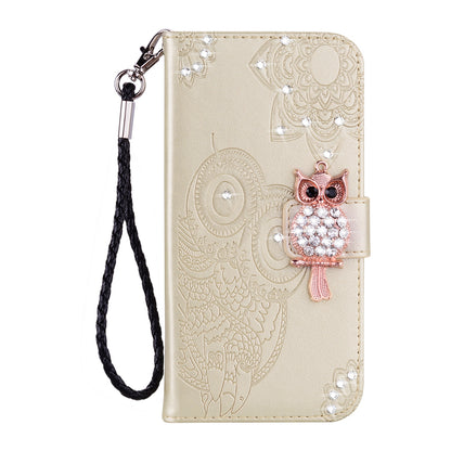 Rhinestone Decor Imprint Owl Flower Leather Wallet Stand Case for Samsung Galaxy Note20 4G/5G