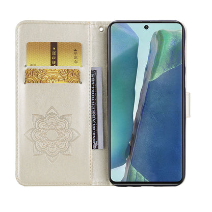 Rhinestone Decor Imprint Owl Flower Leather Wallet Stand Case for Samsung Galaxy Note20 4G/5G