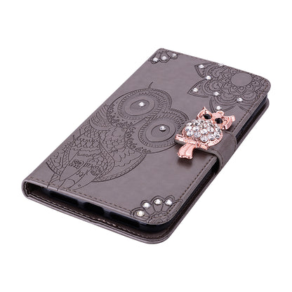 Rhinestone Decor Imprint Owl Flower Leather Wallet Stand Case for Samsung Galaxy Note20 4G/5G