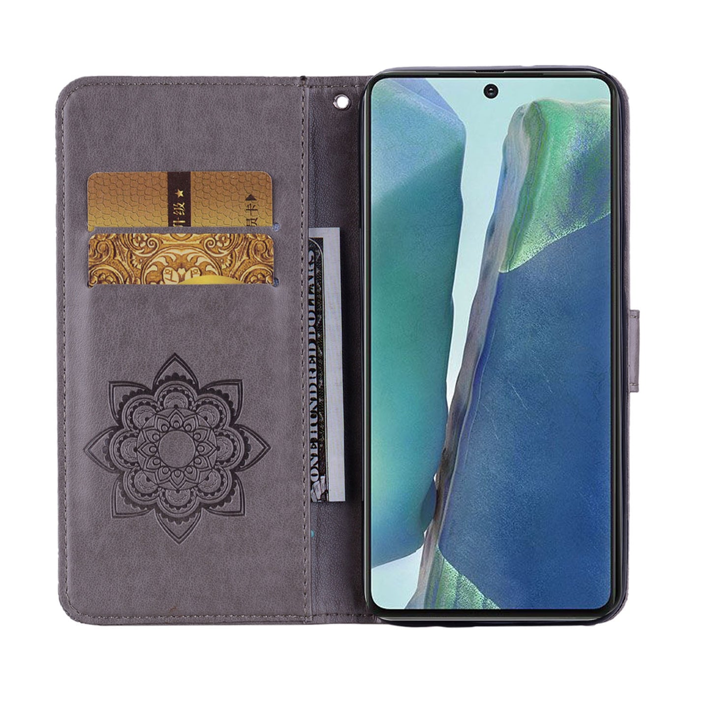 Rhinestone Decor Imprint Owl Flower Leather Wallet Stand Case for Samsung Galaxy Note20 4G/5G