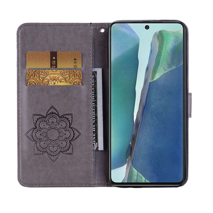 Rhinestone Decor Imprint Owl Flower Leather Wallet Stand Case for Samsung Galaxy Note20 4G/5G