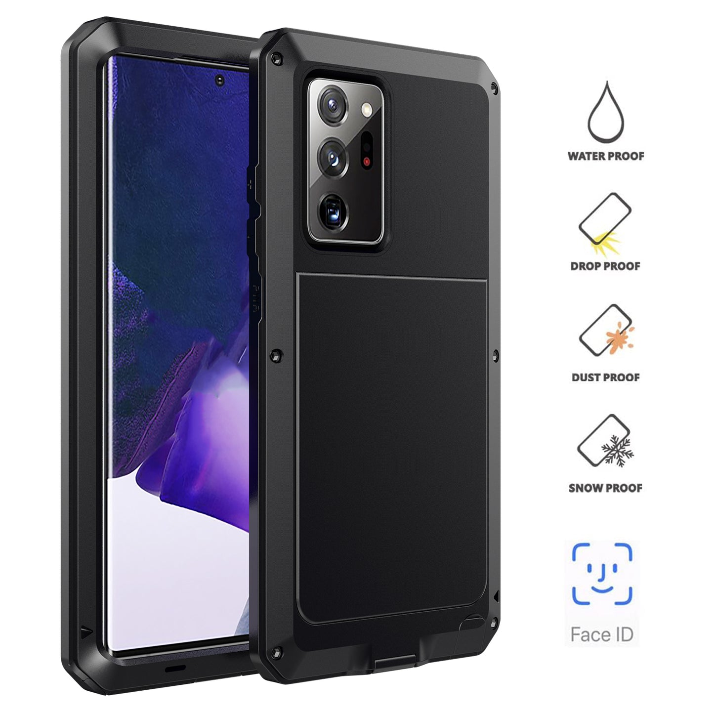 Tank Series Waterproof Dropproof Dustproof Silicone+Metal+Tempered Glass Hybrid Cover for Samsung Galaxy Note20 Ultra/Note20 Ultra 5G