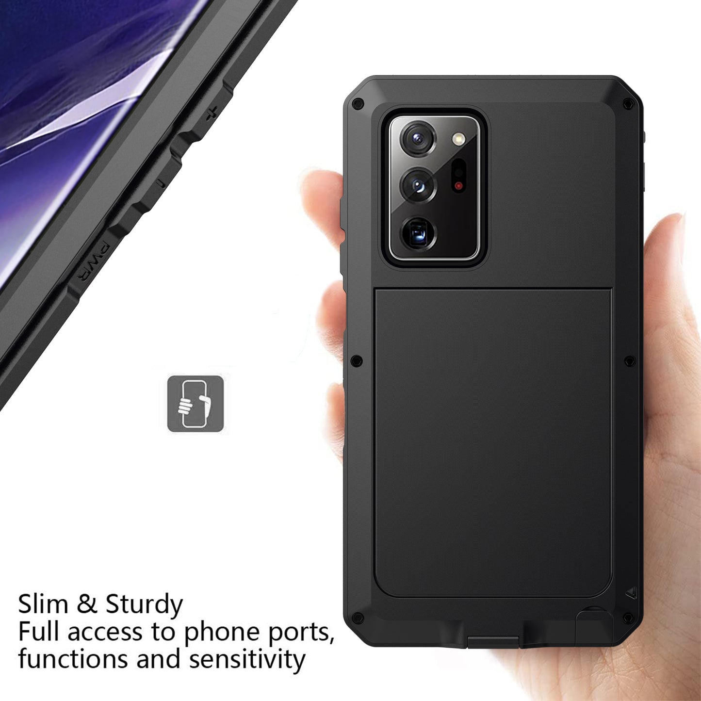 Tank Series Waterproof Dropproof Dustproof Silicone+Metal+Tempered Glass Hybrid Cover for Samsung Galaxy Note20 Ultra/Note20 Ultra 5G