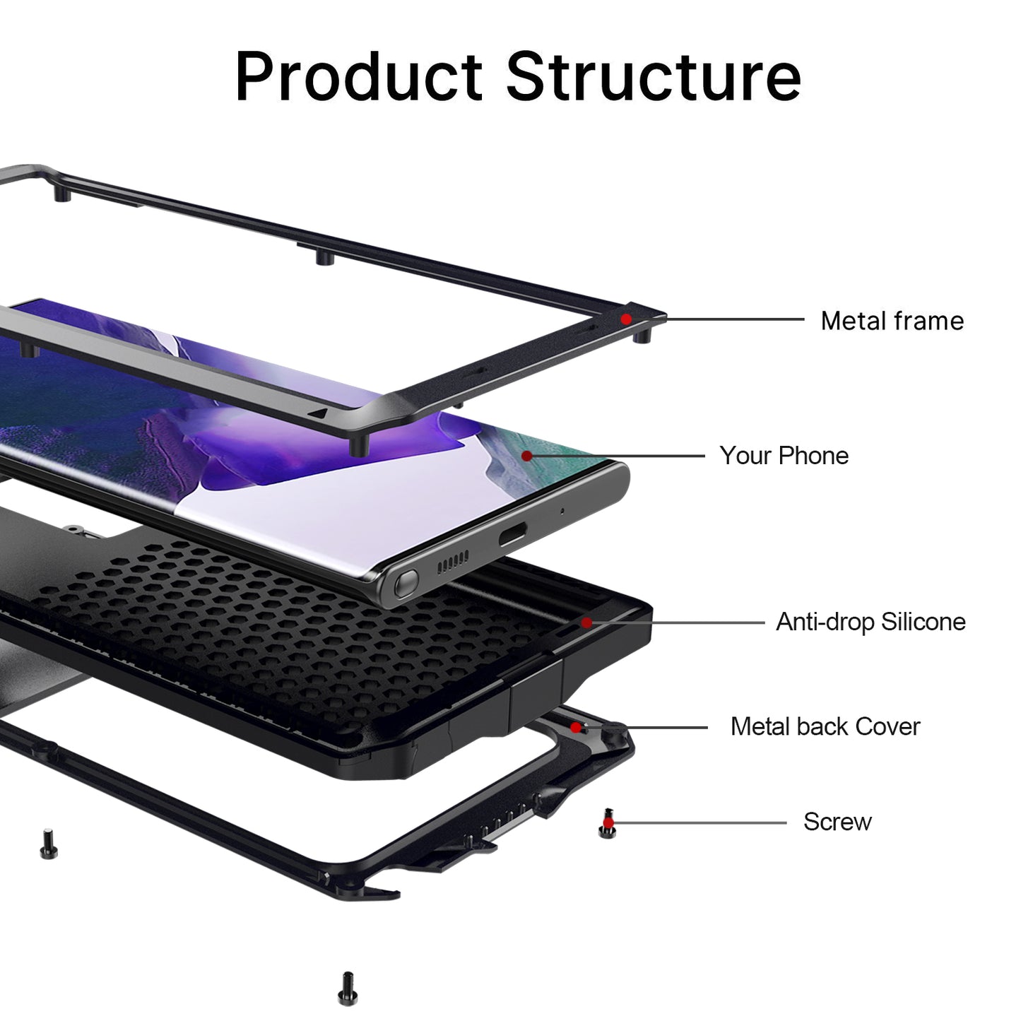 Tank Series Waterproof Dropproof Dustproof Silicone+Metal+Tempered Glass Hybrid Cover for Samsung Galaxy Note20 Ultra/Note20 Ultra 5G