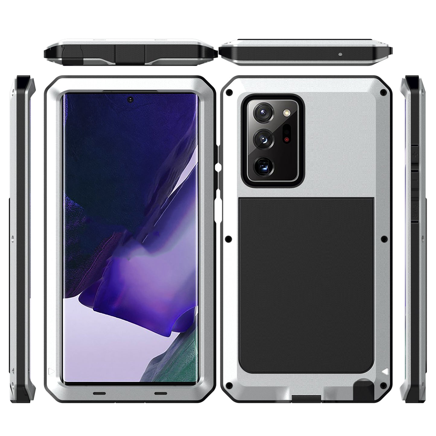 Tank Series Waterproof Dropproof Dustproof Silicone+Metal+Tempered Glass Hybrid Cover for Samsung Galaxy Note20 Ultra/Note20 Ultra 5G