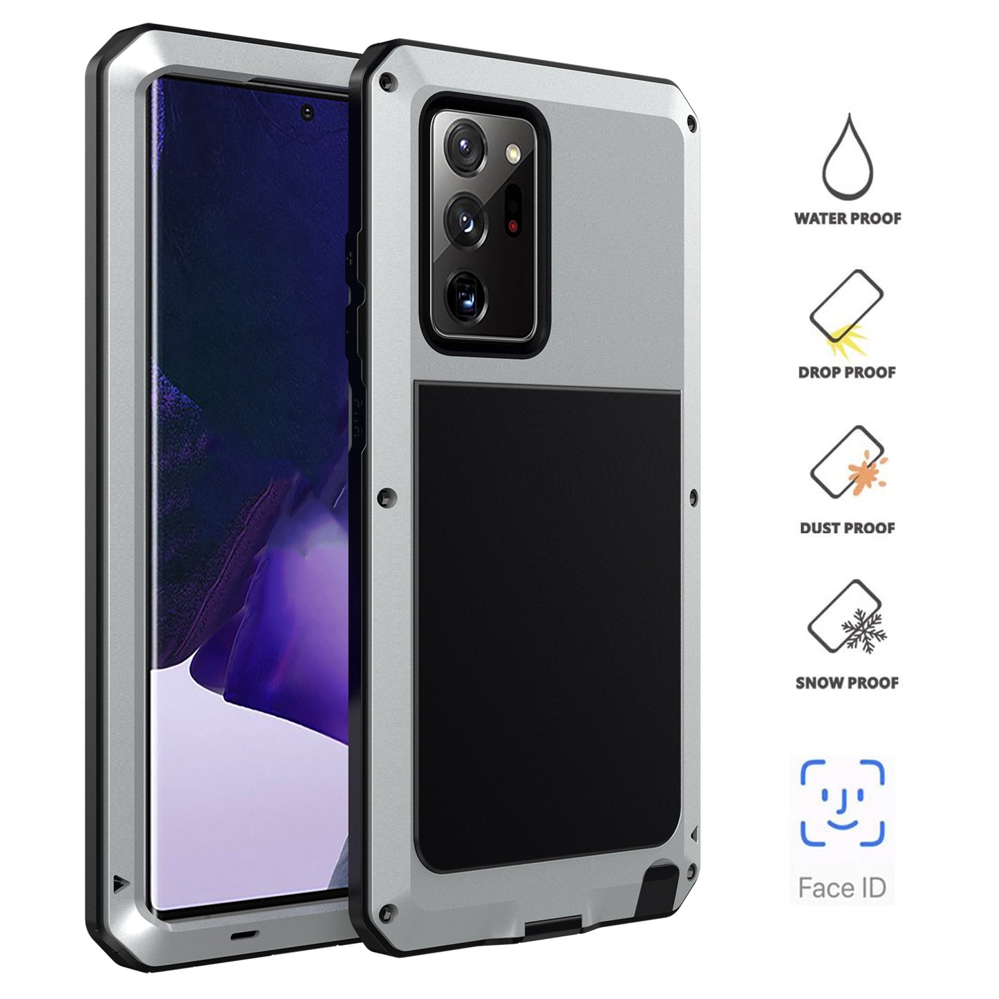 Tank Series Waterproof Dropproof Dustproof Silicone+Metal+Tempered Glass Hybrid Cover for Samsung Galaxy Note20 Ultra/Note20 Ultra 5G