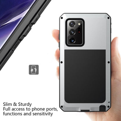 Tank Series Waterproof Dropproof Dustproof Silicone+Metal+Tempered Glass Hybrid Cover for Samsung Galaxy Note20 Ultra/Note20 Ultra 5G