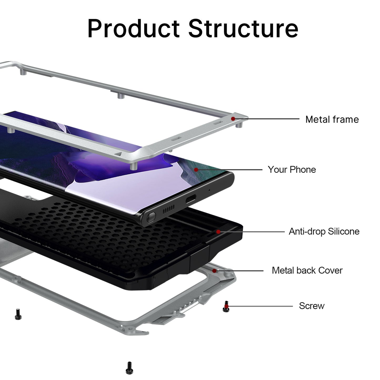 Tank Series Waterproof Dropproof Dustproof Silicone+Metal+Tempered Glass Hybrid Cover for Samsung Galaxy Note20 Ultra/Note20 Ultra 5G