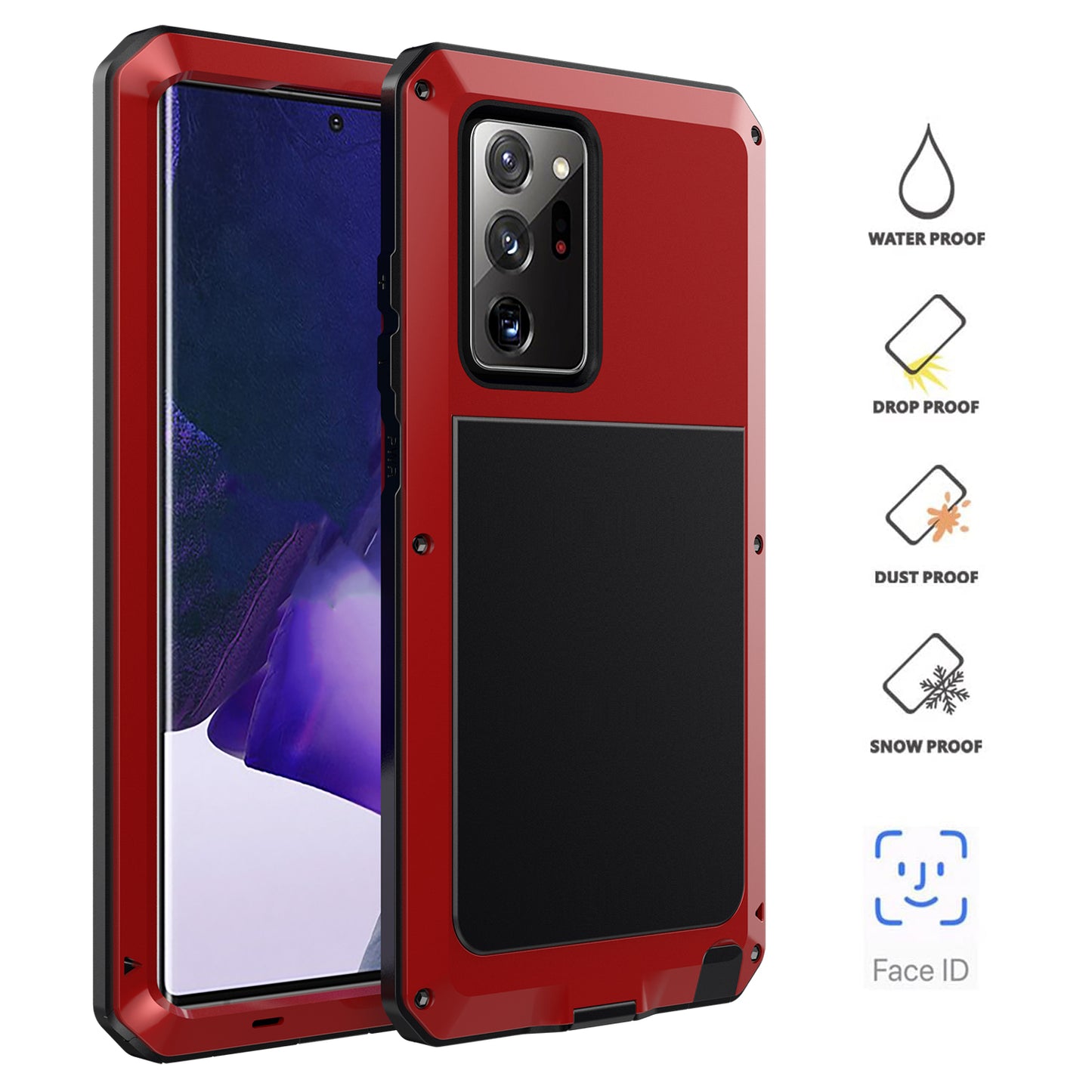 Tank Series Waterproof Dropproof Dustproof Silicone+Metal+Tempered Glass Hybrid Cover for Samsung Galaxy Note20 Ultra/Note20 Ultra 5G