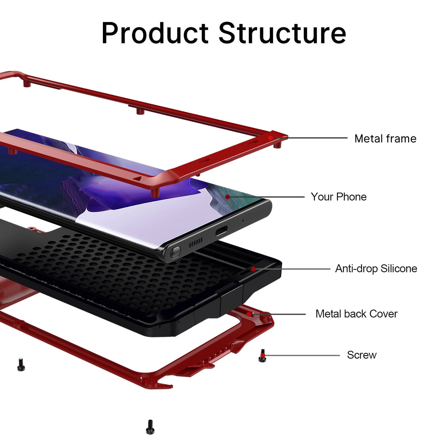 Tank Series Waterproof Dropproof Dustproof Silicone+Metal+Tempered Glass Hybrid Cover for Samsung Galaxy Note20 Ultra/Note20 Ultra 5G