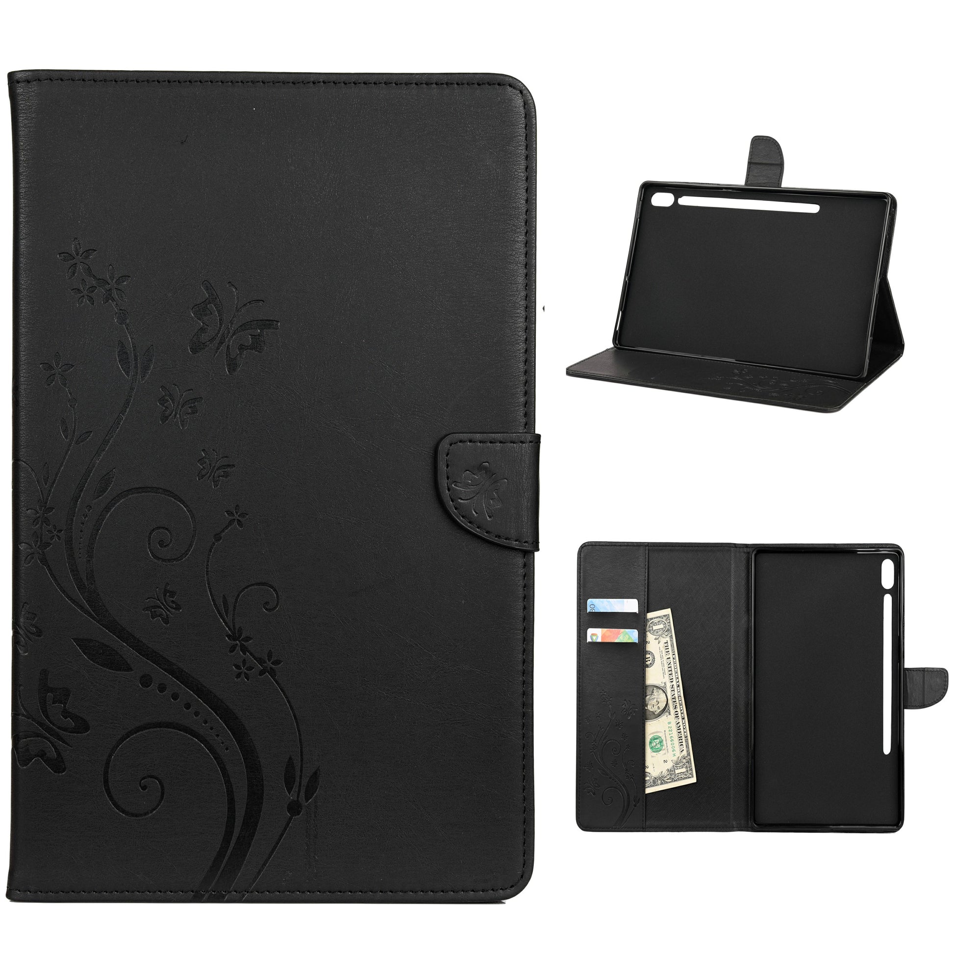 Imprint Butterfly Flower Wallet Leather Flip Shell for Samsung Galaxy Tab S6 T860 T865
