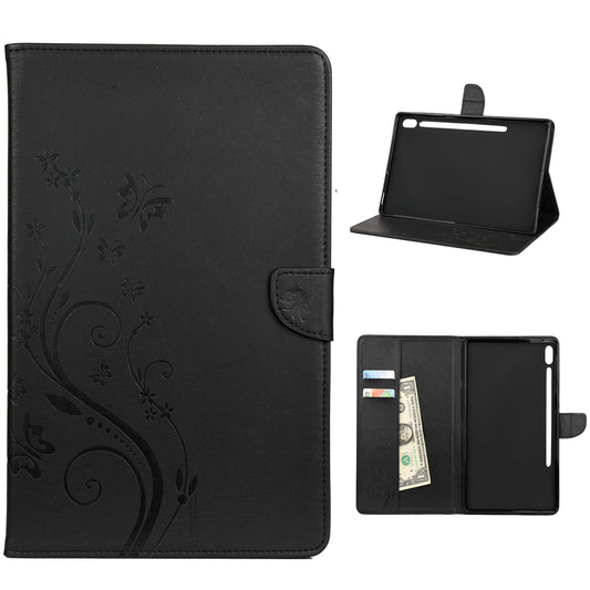 Imprint Butterfly Flower Wallet Leather Flip Shell for Samsung Galaxy Tab S6 T860 T865