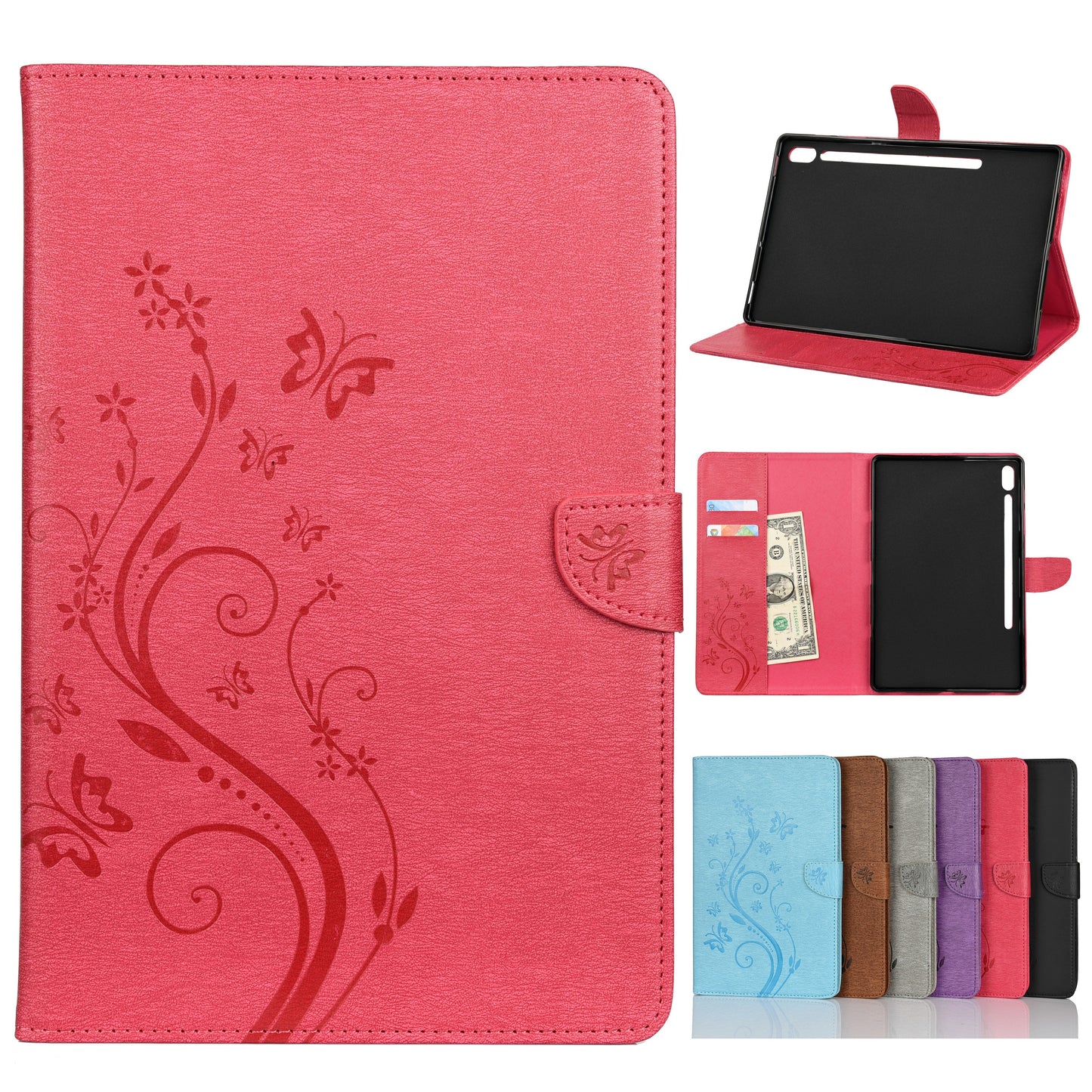 Imprint Butterfly Flower Wallet Leather Flip Shell for Samsung Galaxy Tab S6 T860 T865