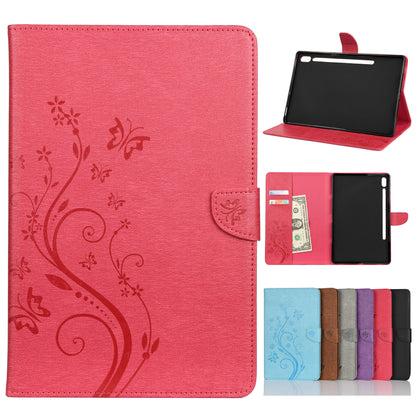 Imprint Butterfly Flower Wallet Leather Flip Shell for Samsung Galaxy Tab S6 T860 T865