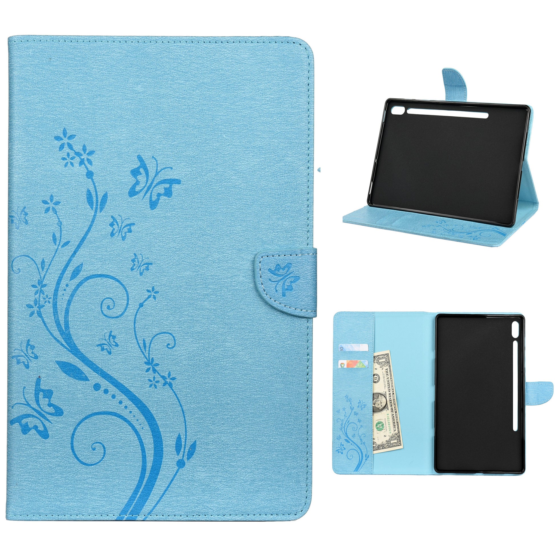 Imprint Butterfly Flower Wallet Leather Flip Shell for Samsung Galaxy Tab S6 T860 T865