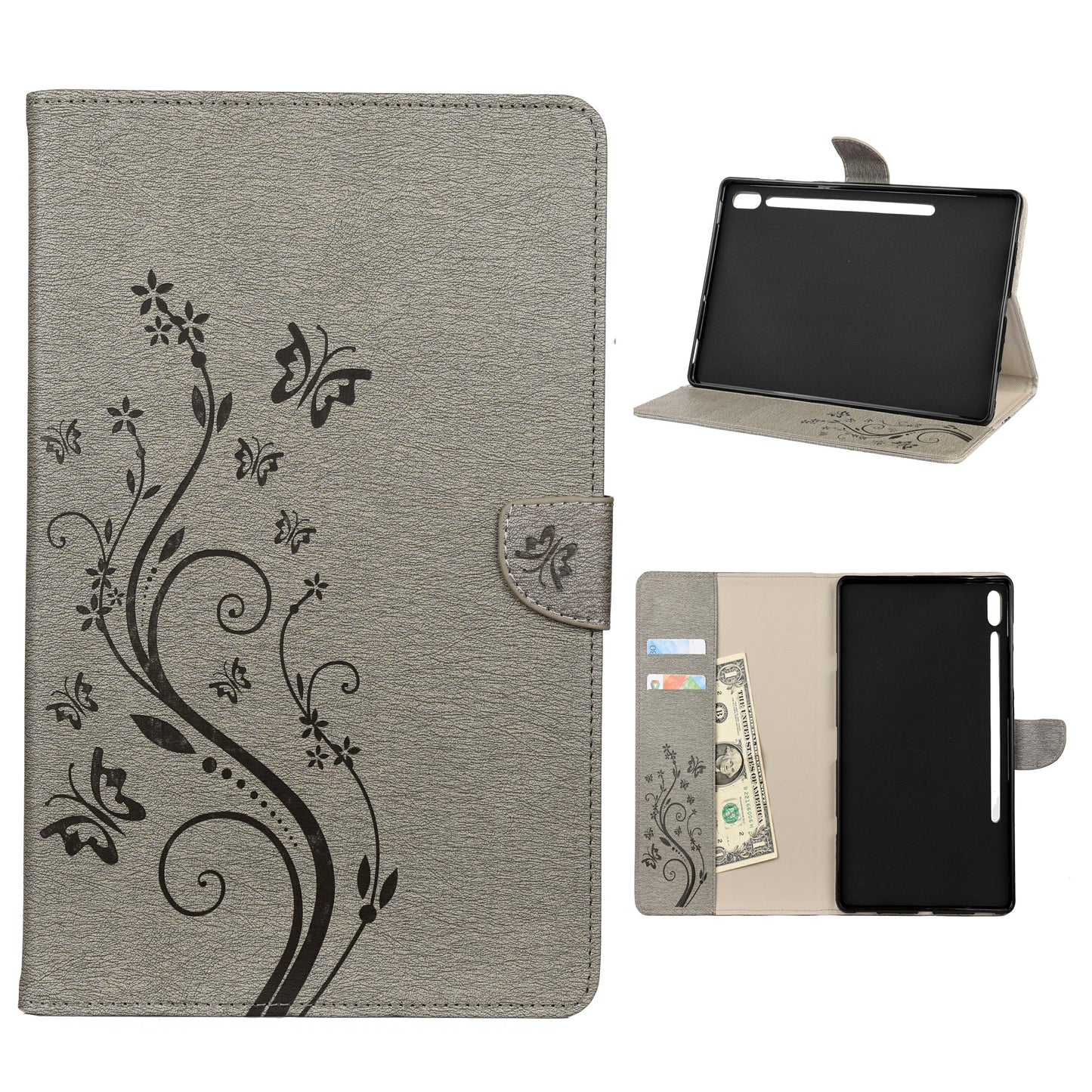 Imprint Butterfly Flower Wallet Leather Flip Shell for Samsung Galaxy Tab S6 T860 T865