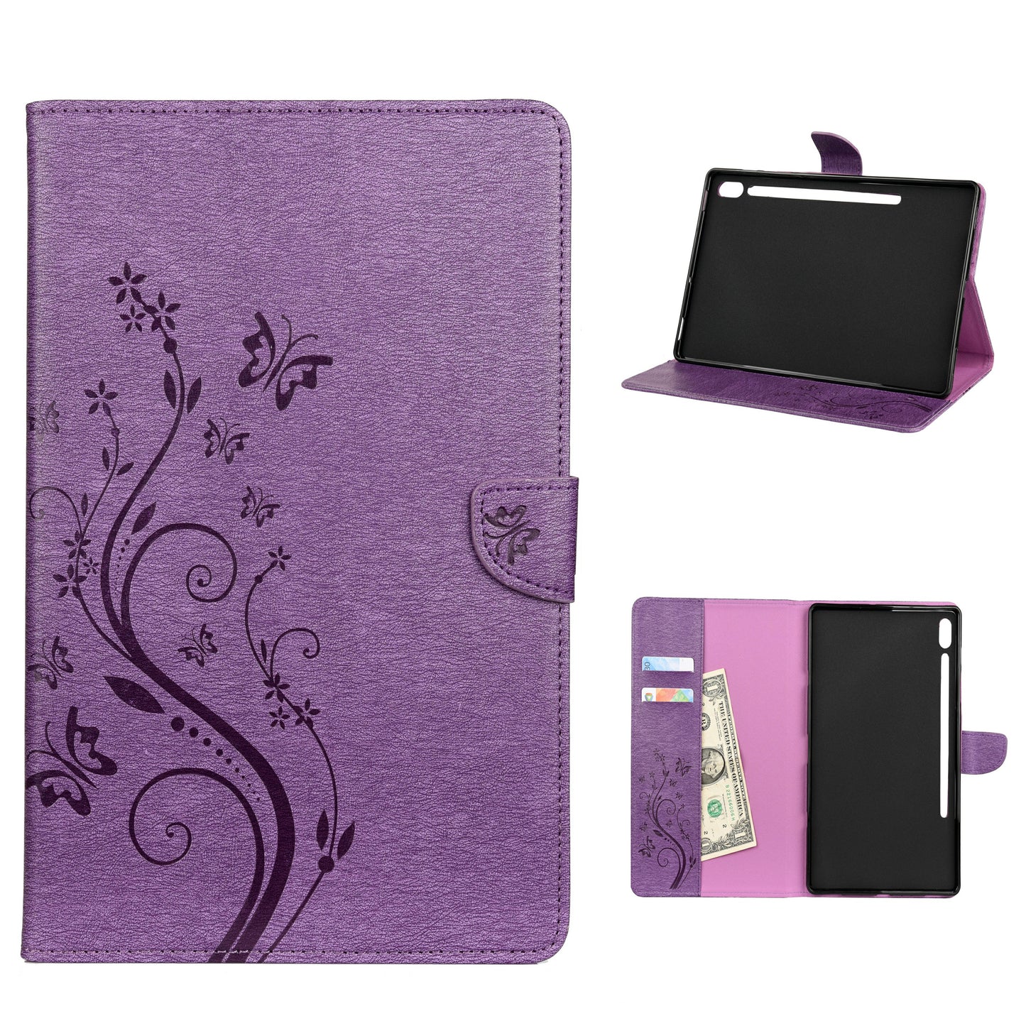 Imprint Butterfly Flower Wallet Leather Flip Shell for Samsung Galaxy Tab S6 T860 T865