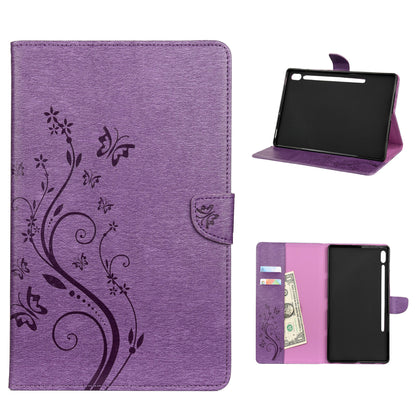 Imprint Butterfly Flower Wallet Leather Flip Shell for Samsung Galaxy Tab S6 T860 T865