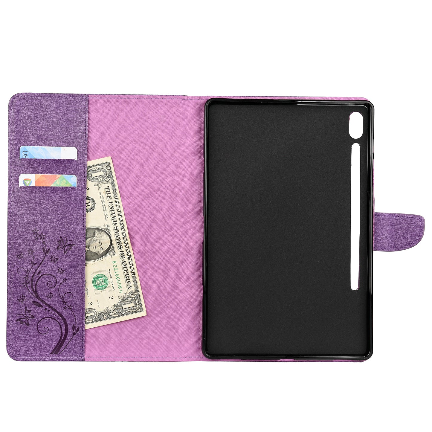 Imprint Butterfly Flower Wallet Leather Flip Shell for Samsung Galaxy Tab S6 T860 T865